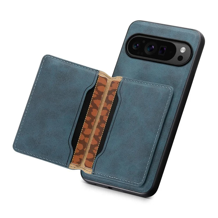 DENIOR D13 For Google Pixel 9 Pro / Pixel 9 Case Leather+PC+TPU Cover Phone Card Bag Kickstand