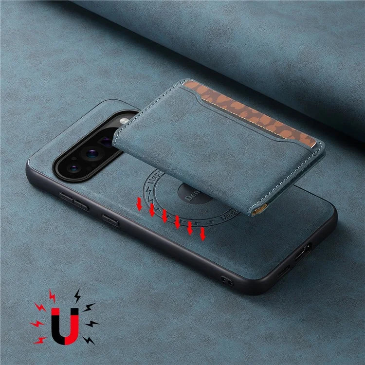 DENIOR D13 For Google Pixel 9 Pro / Pixel 9 Case Leather+PC+TPU Cover Phone Card Bag Kickstand