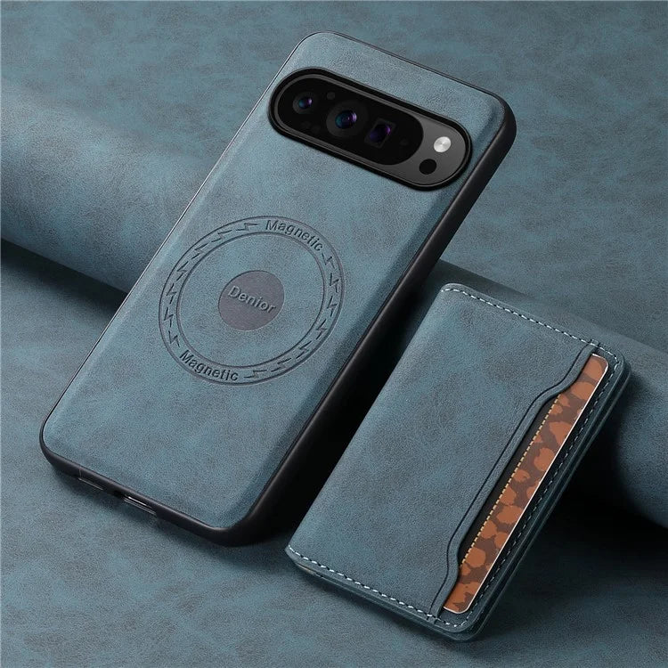 DENIOR D13 For Google Pixel 9 Pro / Pixel 9 Case Leather+PC+TPU Cover Phone Card Bag Kickstand