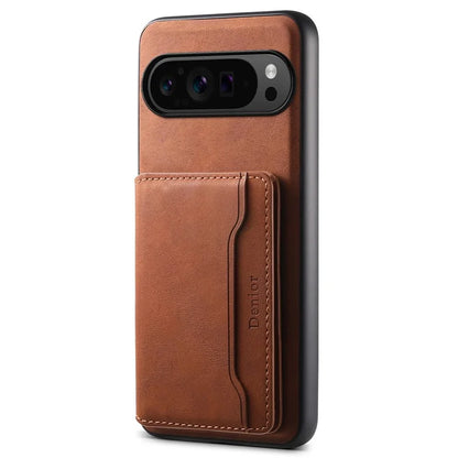 DENIOR D13 For Google Pixel 9 Pro / Pixel 9 Case Leather+PC+TPU Cover Phone Card Bag Kickstand