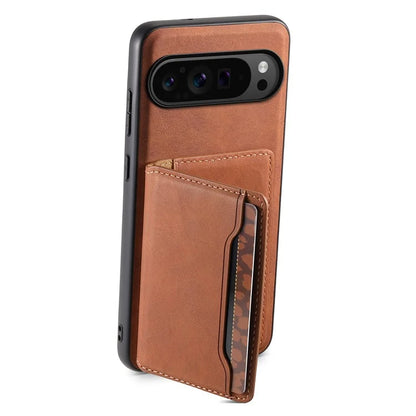 DENIOR D13 For Google Pixel 9 Pro / Pixel 9 Case Leather+PC+TPU Cover Phone Card Bag Kickstand