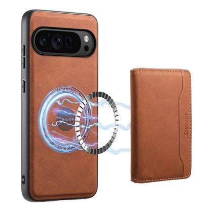 DENIOR D13 For Google Pixel 9 Pro / Pixel 9 Case Leather+PC+TPU Cover Phone Card Bag Kickstand