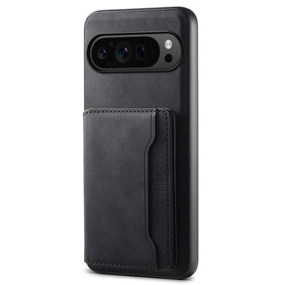 DENIOR D13 For Google Pixel 9 Pro / Pixel 9 Case Leather+PC+TPU Cover Phone Card Bag Kickstand