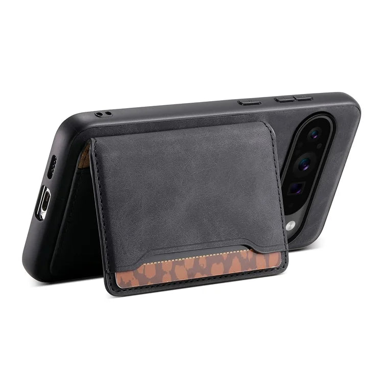 DENIOR D13 For Google Pixel 9 Pro / Pixel 9 Case Leather+PC+TPU Cover Phone Card Bag Kickstand