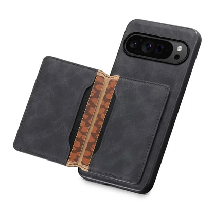 DENIOR D13 For Google Pixel 9 Pro / Pixel 9 Case Leather+PC+TPU Cover Phone Card Bag Kickstand