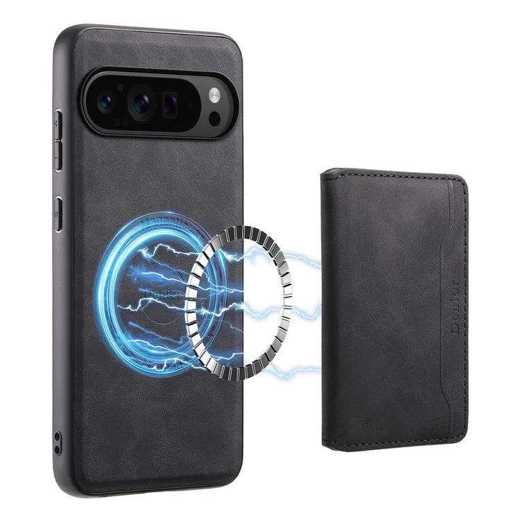 DENIOR D13 For Google Pixel 9 Pro / Pixel 9 Case Leather+PC+TPU Cover Phone Card Bag Kickstand