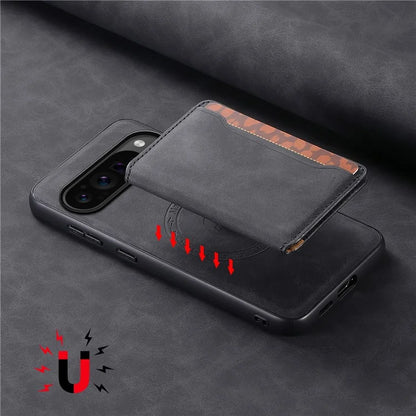 DENIOR D13 For Google Pixel 9 Pro / Pixel 9 Case Leather+PC+TPU Cover Phone Card Bag Kickstand