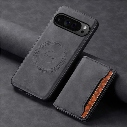DENIOR D13 For Google Pixel 9 Pro / Pixel 9 Case Leather+PC+TPU Cover Phone Card Bag Kickstand