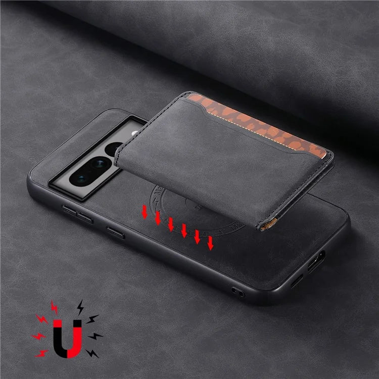 DENIOR D13 For Google Pixel 7 Pro 5G Case Compatible with MagSafe Leather Back Cover Kickstand Card Holder