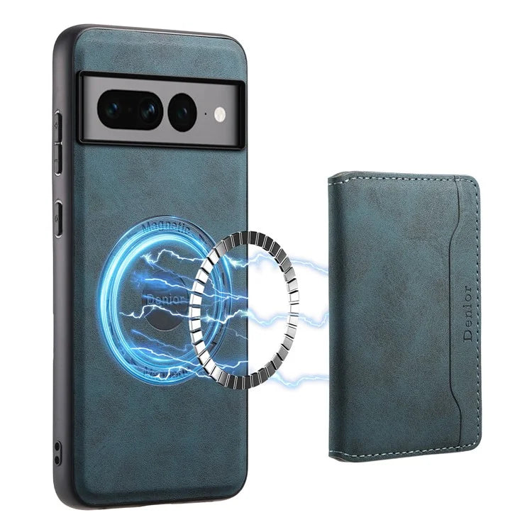 DENIOR D13 For Google Pixel 7 Pro 5G Case Compatible with MagSafe Leather Back Cover Kickstand Card Holder