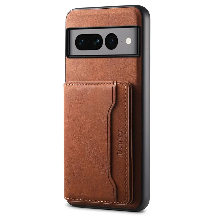 DENIOR D13 For Google Pixel 7 Pro 5G Case Compatible with MagSafe Leather Back Cover Kickstand Card Holder