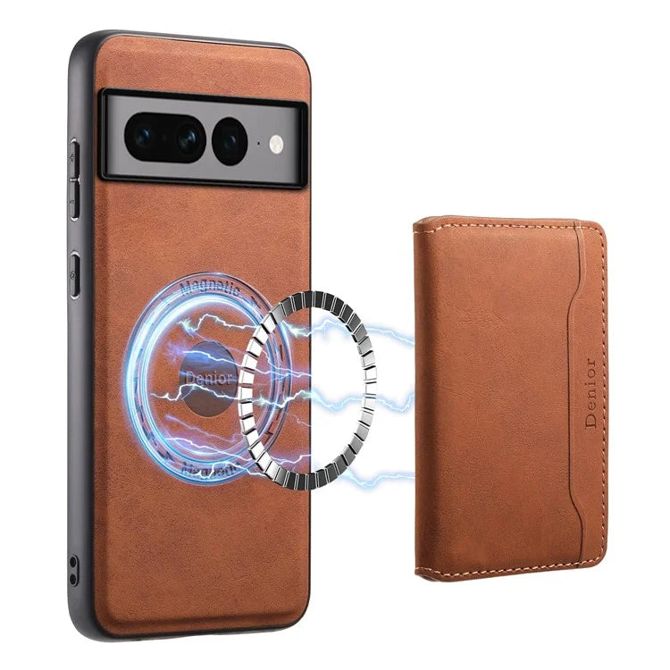 DENIOR D13 For Google Pixel 7 Pro 5G Case Compatible with MagSafe Leather Back Cover Kickstand Card Holder