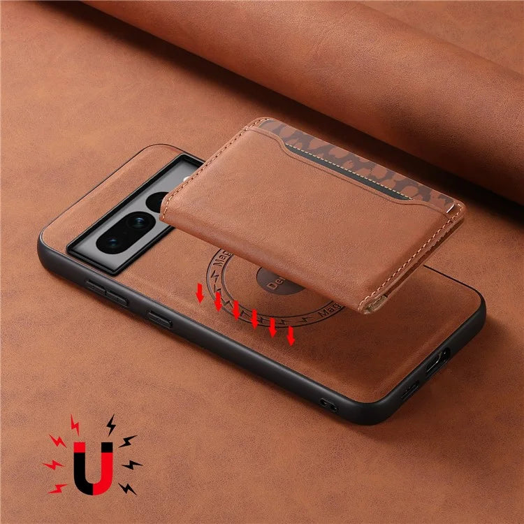 DENIOR D13 For Google Pixel 7 Pro 5G Case Compatible with MagSafe Leather Back Cover Kickstand Card Holder