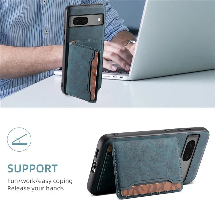 DENIOR D13 For Google Pixel 7 5G Case Magnetic Card Holder Kickstand Leather Back Phone Cover