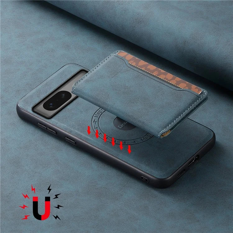 DENIOR D13 For Google Pixel 7 5G Case Magnetic Card Holder Kickstand Leather Back Phone Cover