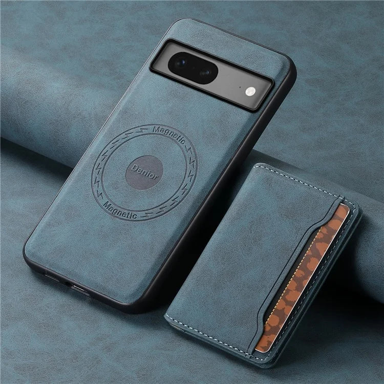 DENIOR D13 For Google Pixel 7 5G Case Magnetic Card Holder Kickstand Leather Back Phone Cover