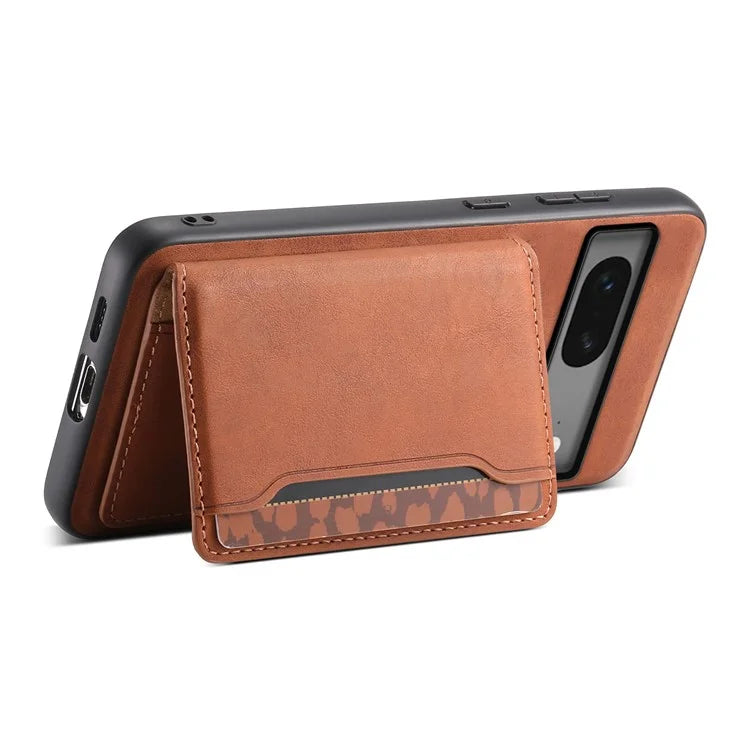 DENIOR D13 For Google Pixel 7 5G Case Magnetic Card Holder Kickstand Leather Back Phone Cover