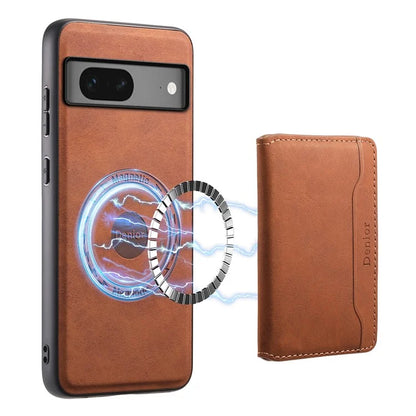 DENIOR D13 For Google Pixel 7 5G Case Magnetic Card Holder Kickstand Leather Back Phone Cover