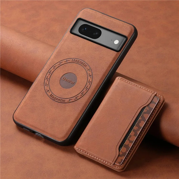 DENIOR D13 For Google Pixel 7 5G Case Magnetic Card Holder Kickstand Leather Back Phone Cover