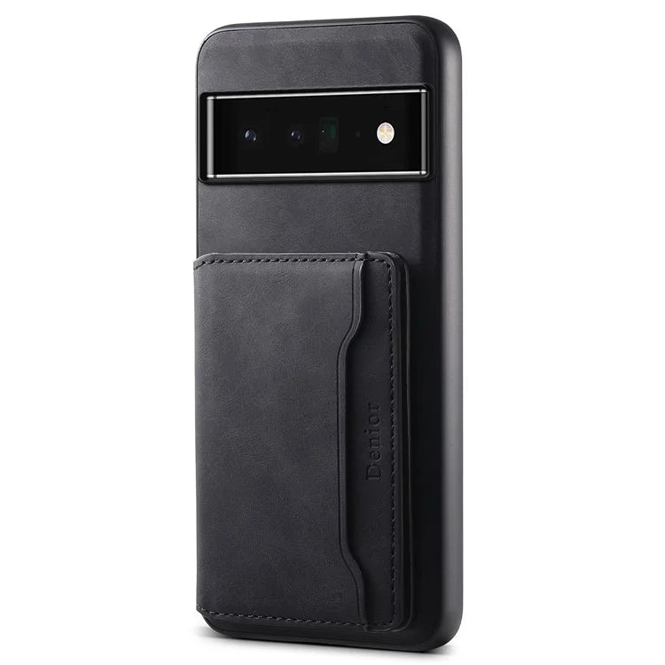 DENIOR D13 For Google Pixel 6 Pro 5G Retro Case Leather Phone Back Cover Detachable 2-in-1 Card Holder