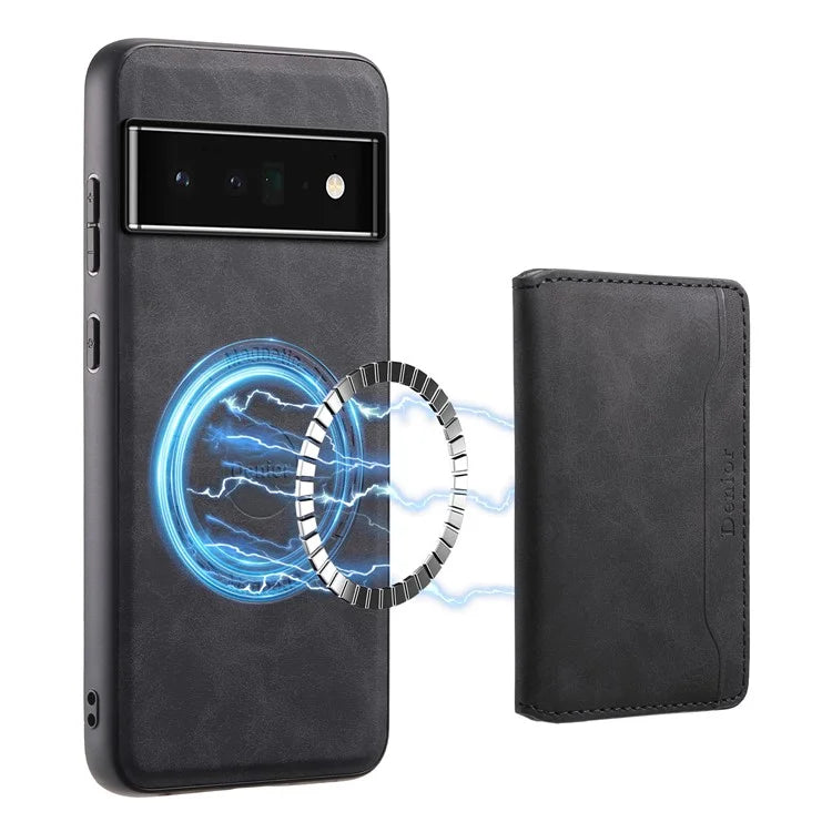 DENIOR D13 For Google Pixel 6 Pro 5G Retro Case Leather Phone Back Cover Detachable 2-in-1 Card Holder