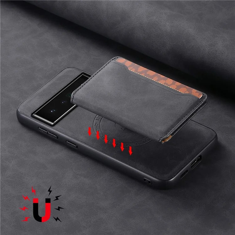 DENIOR D13 For Google Pixel 6 Pro 5G Retro Case Leather Phone Back Cover Detachable 2-in-1 Card Holder