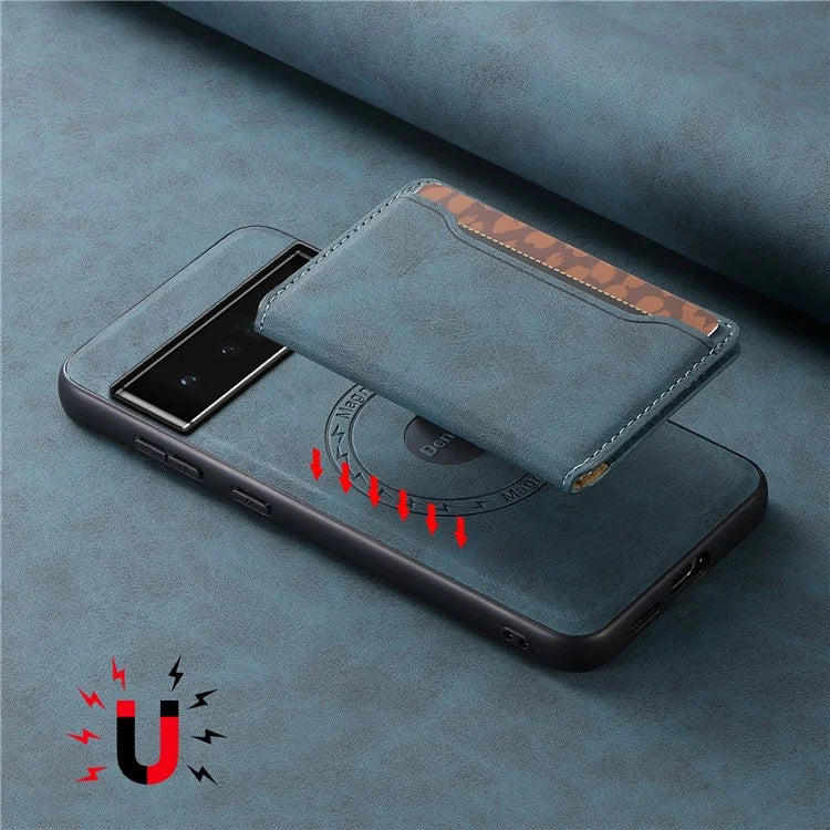 DENIOR D13 For Google Pixel 6 Pro 5G Retro Case Leather Phone Back Cover Detachable 2-in-1 Card Holder