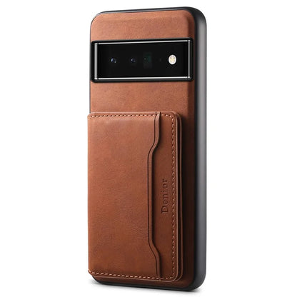 DENIOR D13 For Google Pixel 6 Pro 5G Retro Case Leather Phone Back Cover Detachable 2-in-1 Card Holder