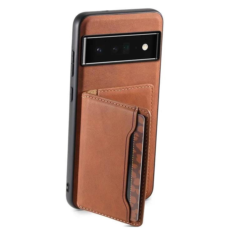 DENIOR D13 For Google Pixel 6 Pro 5G Retro Case Leather Phone Back Cover Detachable 2-in-1 Card Holder