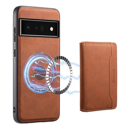 DENIOR D13 For Google Pixel 6 Pro 5G Retro Case Leather Phone Back Cover Detachable 2-in-1 Card Holder
