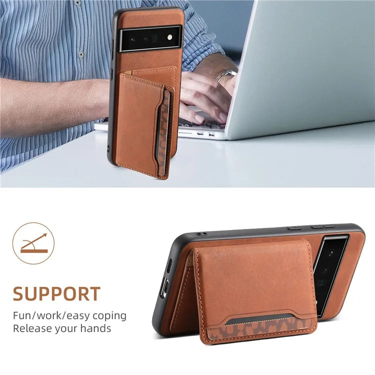 DENIOR D13 For Google Pixel 6 Pro 5G Retro Case Leather Phone Back Cover Detachable 2-in-1 Card Holder