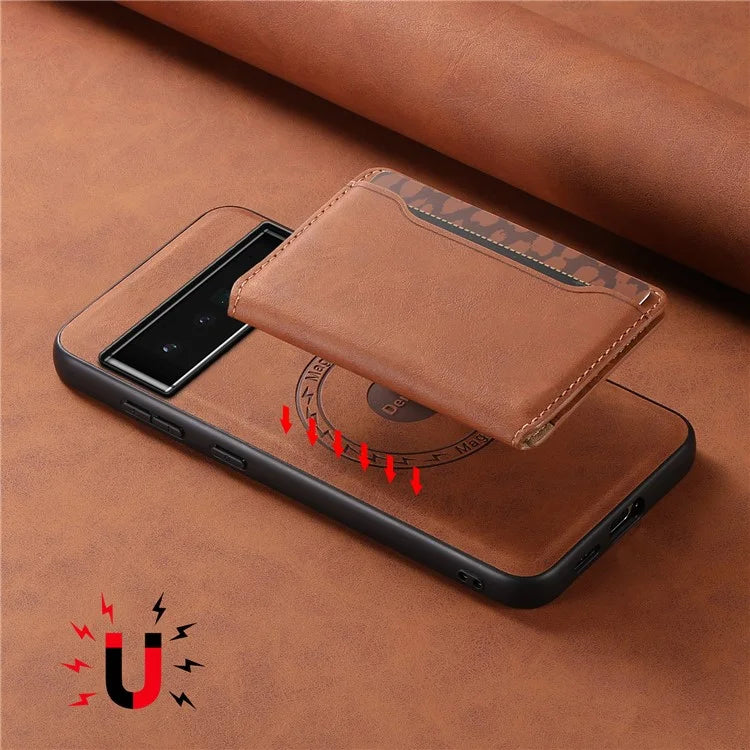 DENIOR D13 For Google Pixel 6 Pro 5G Retro Case Leather Phone Back Cover Detachable 2-in-1 Card Holder