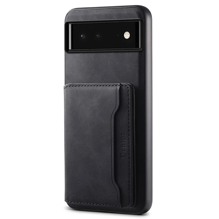 DENIOR D13 For Google Pixel 6 Case Leather+PC+TPU Phone Cover Detachable Card Bag Kickstand