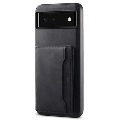 DENIOR D13 For Google Pixel 6 Case Leather+PC+TPU Phone Cover Detachable Card Bag Kickstand