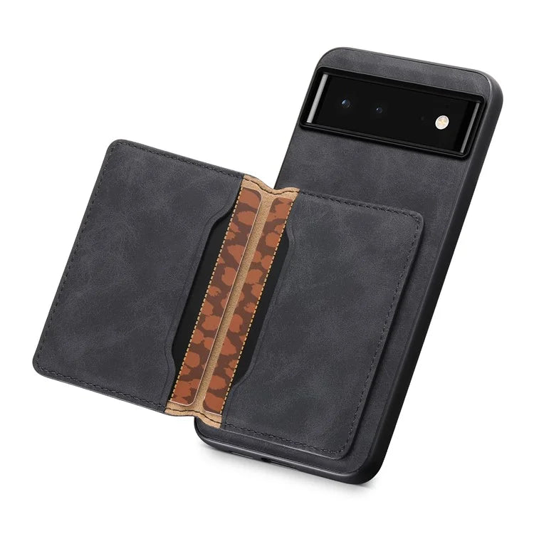 DENIOR D13 For Google Pixel 6 Case Leather+PC+TPU Phone Cover Detachable Card Bag Kickstand