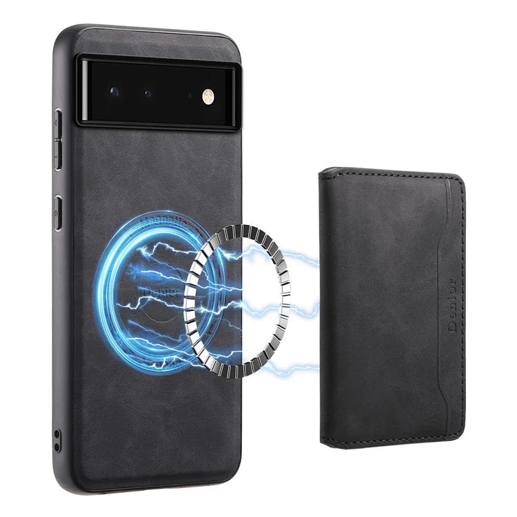 DENIOR D13 For Google Pixel 6 Case Leather+PC+TPU Phone Cover Detachable Card Bag Kickstand