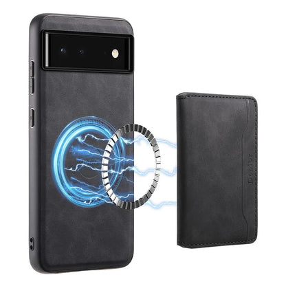 DENIOR D13 For Google Pixel 6 Case Leather+PC+TPU Phone Cover Detachable Card Bag Kickstand