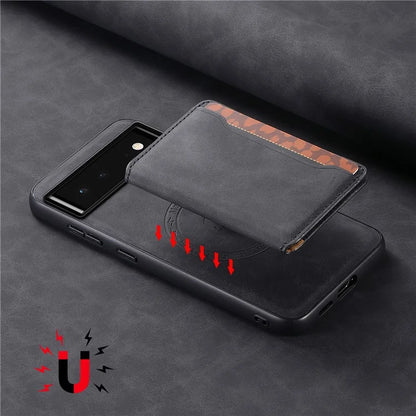 DENIOR D13 For Google Pixel 6 Case Leather+PC+TPU Phone Cover Detachable Card Bag Kickstand