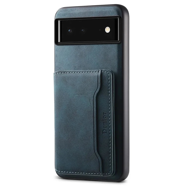 DENIOR D13 For Google Pixel 6 Case Leather+PC+TPU Phone Cover Detachable Card Bag Kickstand