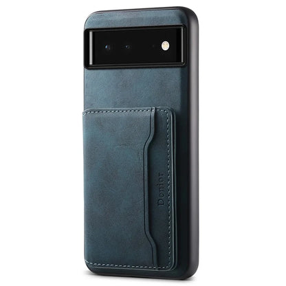 DENIOR D13 For Google Pixel 6 Case Leather+PC+TPU Phone Cover Detachable Card Bag Kickstand