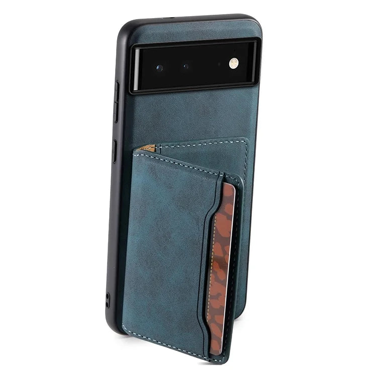 DENIOR D13 For Google Pixel 6 Case Leather+PC+TPU Phone Cover Detachable Card Bag Kickstand