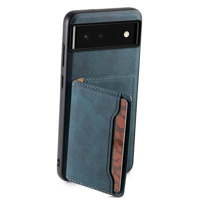 DENIOR D13 For Google Pixel 6 Case Leather+PC+TPU Phone Cover Detachable Card Bag Kickstand