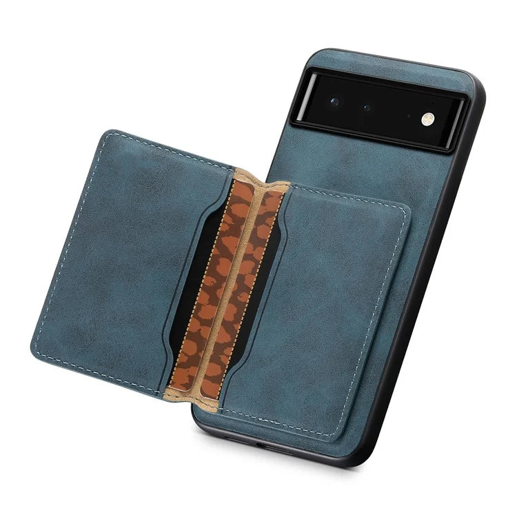 DENIOR D13 For Google Pixel 6 Case Leather+PC+TPU Phone Cover Detachable Card Bag Kickstand