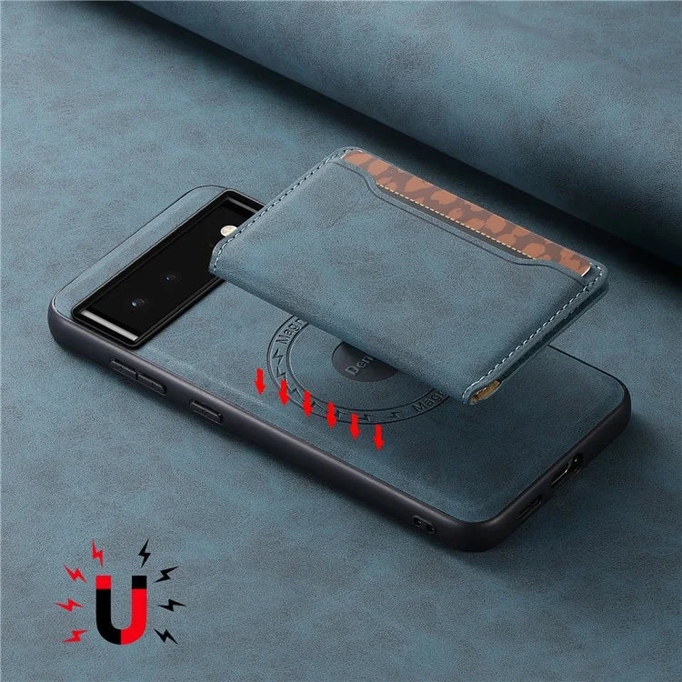 DENIOR D13 For Google Pixel 6 Case Leather+PC+TPU Phone Cover Detachable Card Bag Kickstand