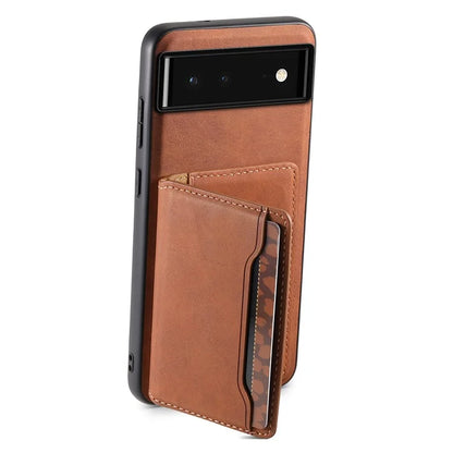 DENIOR D13 For Google Pixel 6 Case Leather+PC+TPU Phone Cover Detachable Card Bag Kickstand