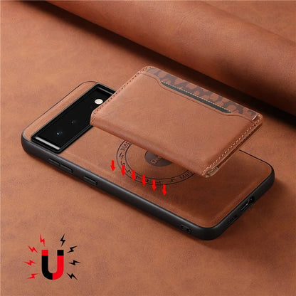 DENIOR D13 For Google Pixel 6 Case Leather+PC+TPU Phone Cover Detachable Card Bag Kickstand