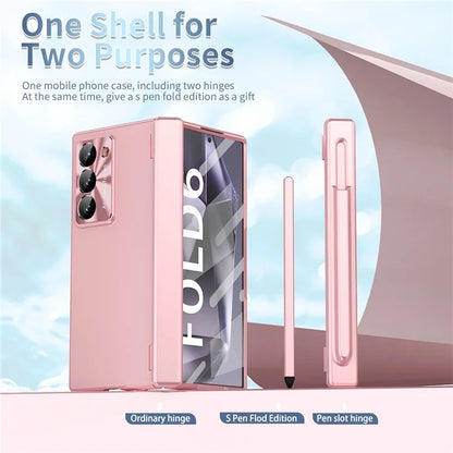 For Samsung Galaxy Z Fold6 5G Phone Case Hard PC Phone Cover with Tempered Glass Film / Stylus