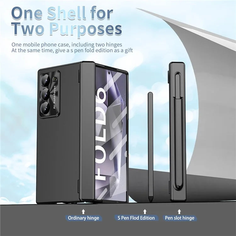 For Samsung Galaxy Z Fold6 5G Phone Case Hard PC Phone Cover with Tempered Glass Film / Stylus