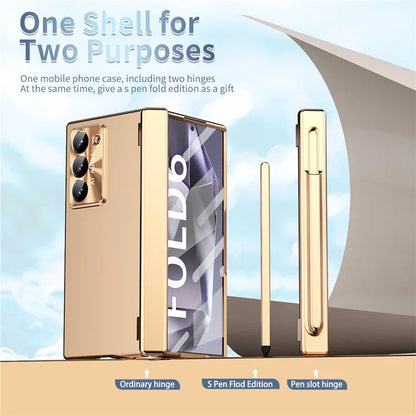 For Samsung Galaxy Z Fold6 5G Phone Case Hard PC Phone Cover with Tempered Glass Film / Stylus