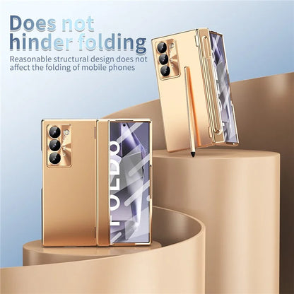 For Samsung Galaxy Z Fold6 5G Phone Case Hard PC Phone Cover with Tempered Glass Film / Stylus